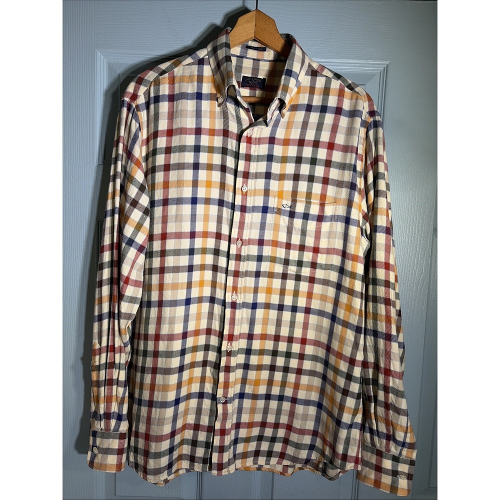 Paul & Shark Yachting Cotton Flannel Button Up Long Sleeve Shirt Sz Large. Italy